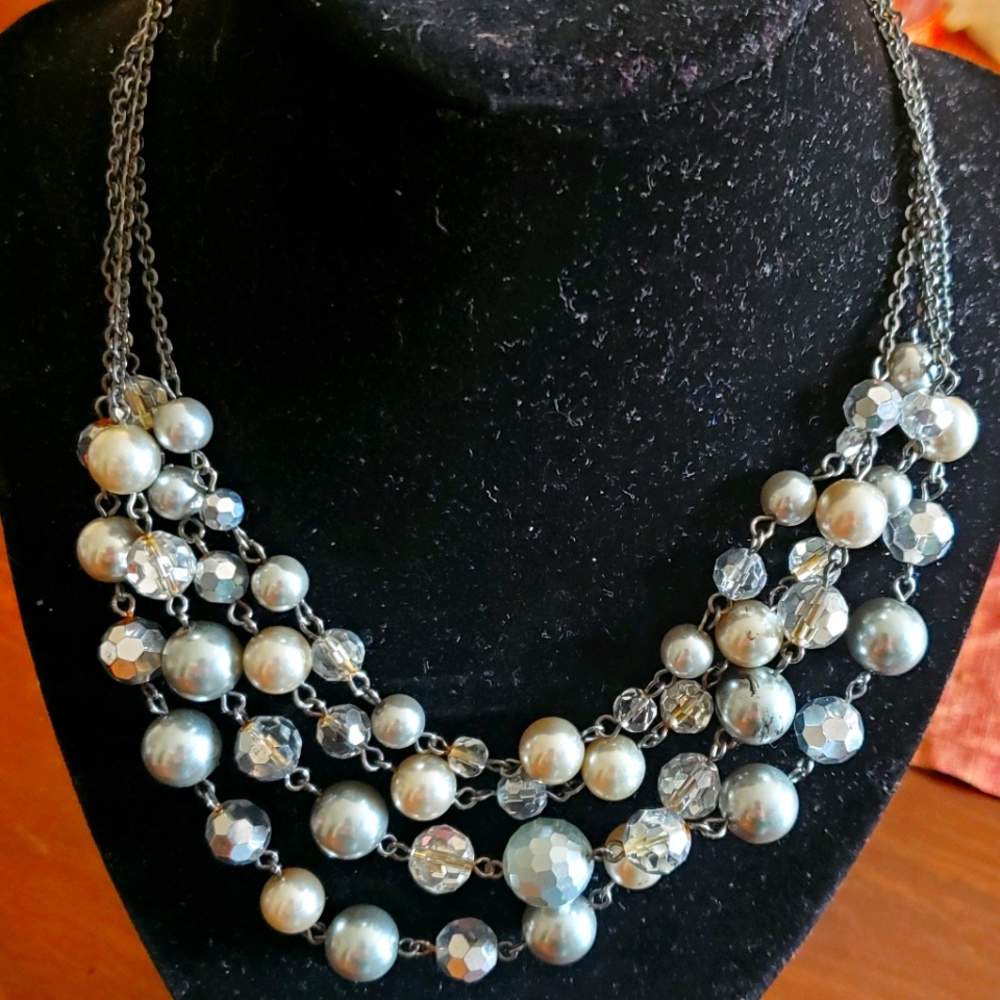 Lia Sophia four strand bead necklace black silver